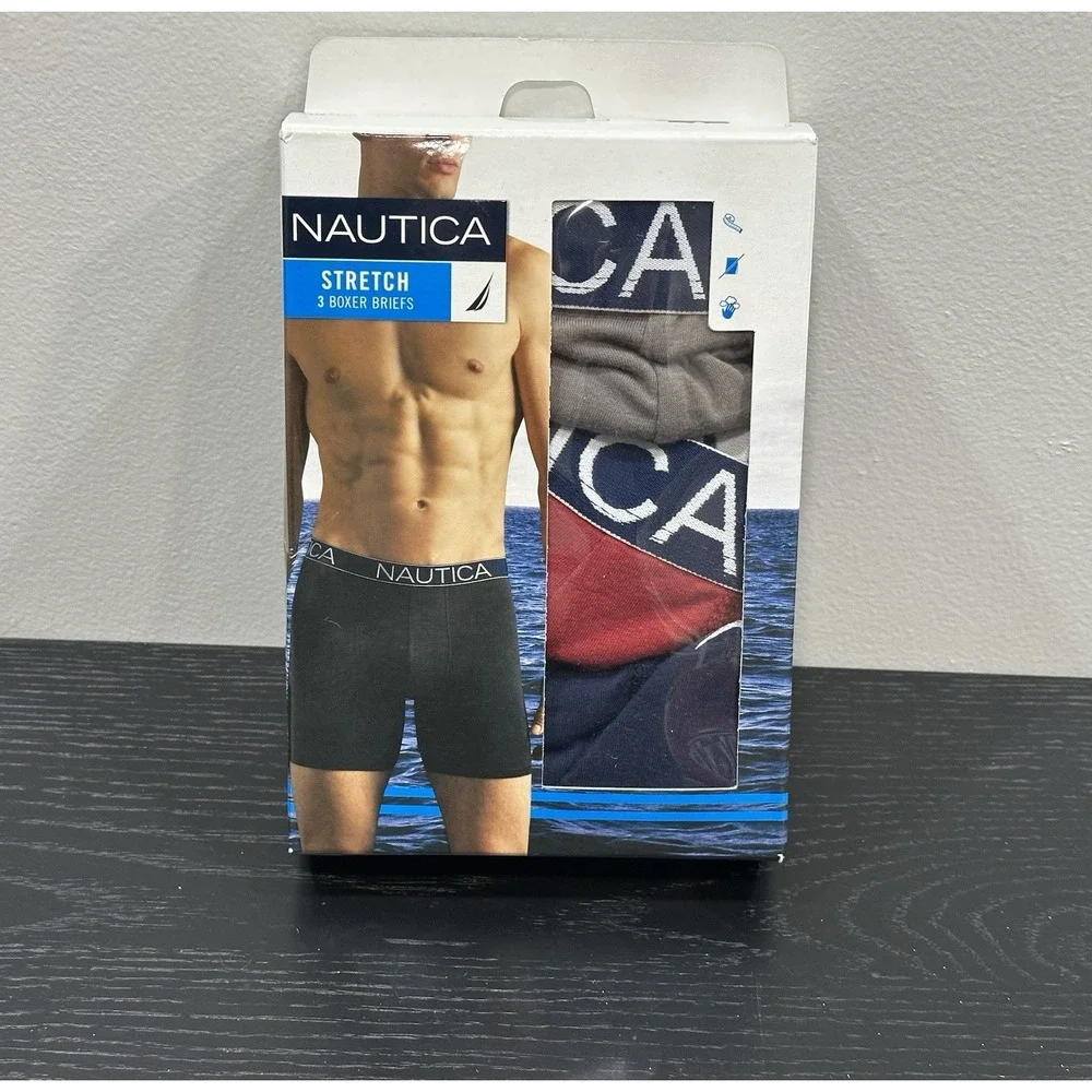 Nautica 3 Boxer Briefs Mens L Stretch Tagless Classic Fit Soft Cotton NEW